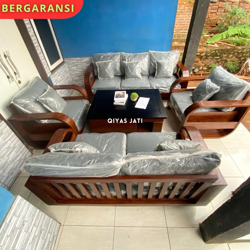 Sofa ruang tamu minimalis, Kursi sofa jati custom, Set sofa ruang tamu jati formasi 3211 meja