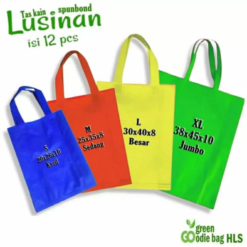 

(LUSINAN ISI 12 pcs) Tas spunbond goodie bag TEBAL 30x40 & 25x35 tas kain spunbond,tas belanja,tote bag spunbond, tas souvenir promosi,ultah,polos,sablon