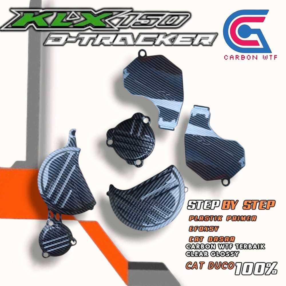 EXTRA HEMAT PAKET "2PCS" CARBON WTF TUTUP MESIN KLX 150 DTRACKER COVER MESIN D TRACKER KLX COVER RAN