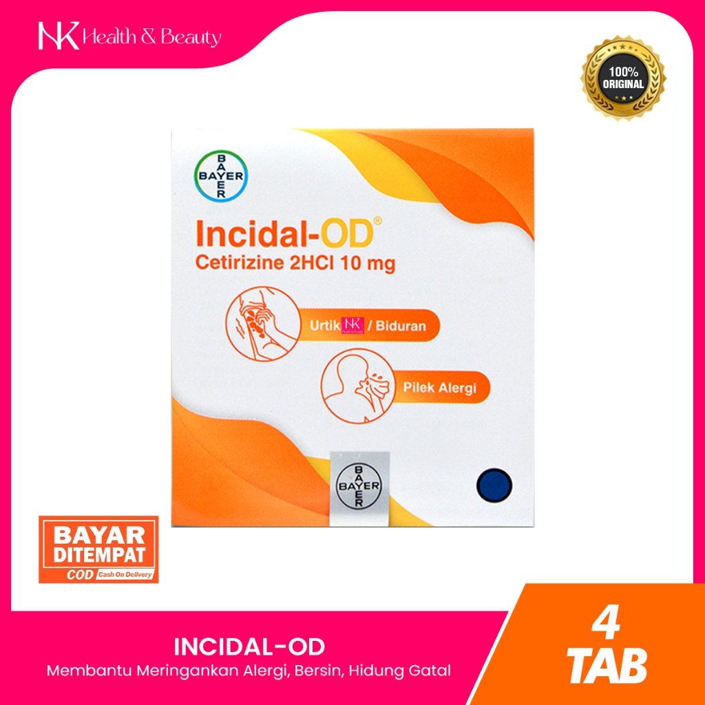 Incidal OD 1 Strip 4 Tablet - Obat Alergi, Gatal, Biduran, Flu Batuk