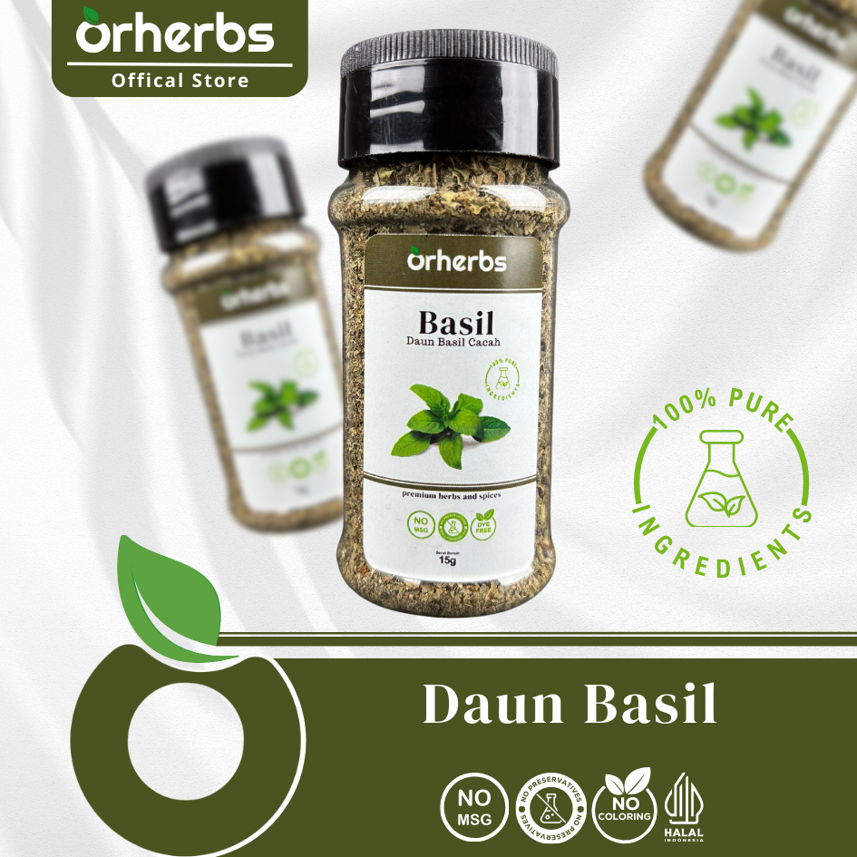 

Orherbs Daun Basil Cacah Non MSG 15gr | Bubuk Rempah | Bumbu Masak | 100% Murni Halal