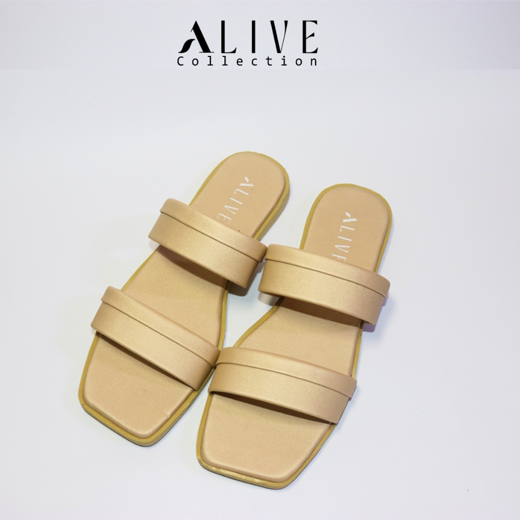 ALIVE - Sandal Flat Wanita KALISNA White Gold by Alive Collection sendal kekinian ORIGINAL - Sandal 