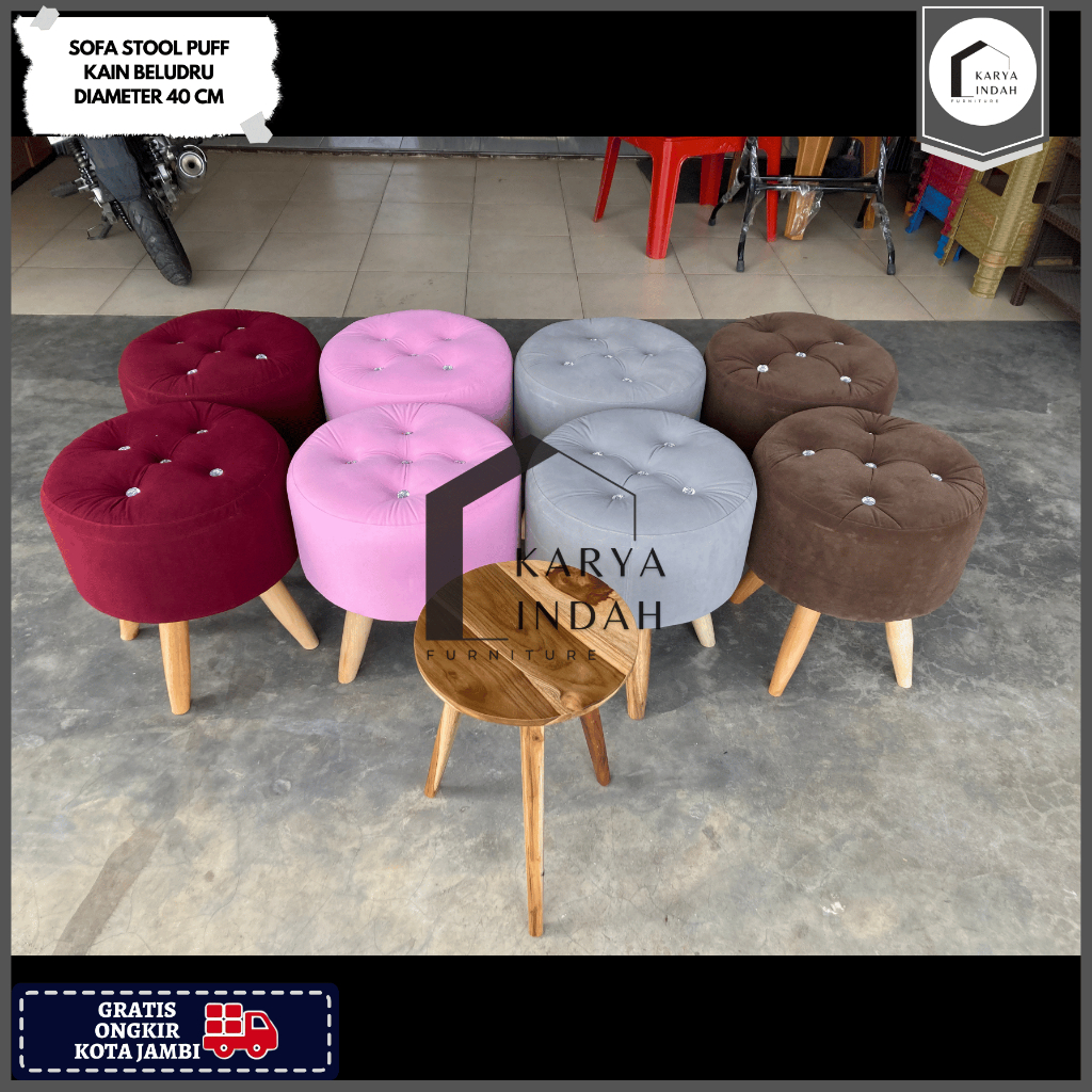 Sofa Stool Puff Kursi Bulat Kancing Minimalis