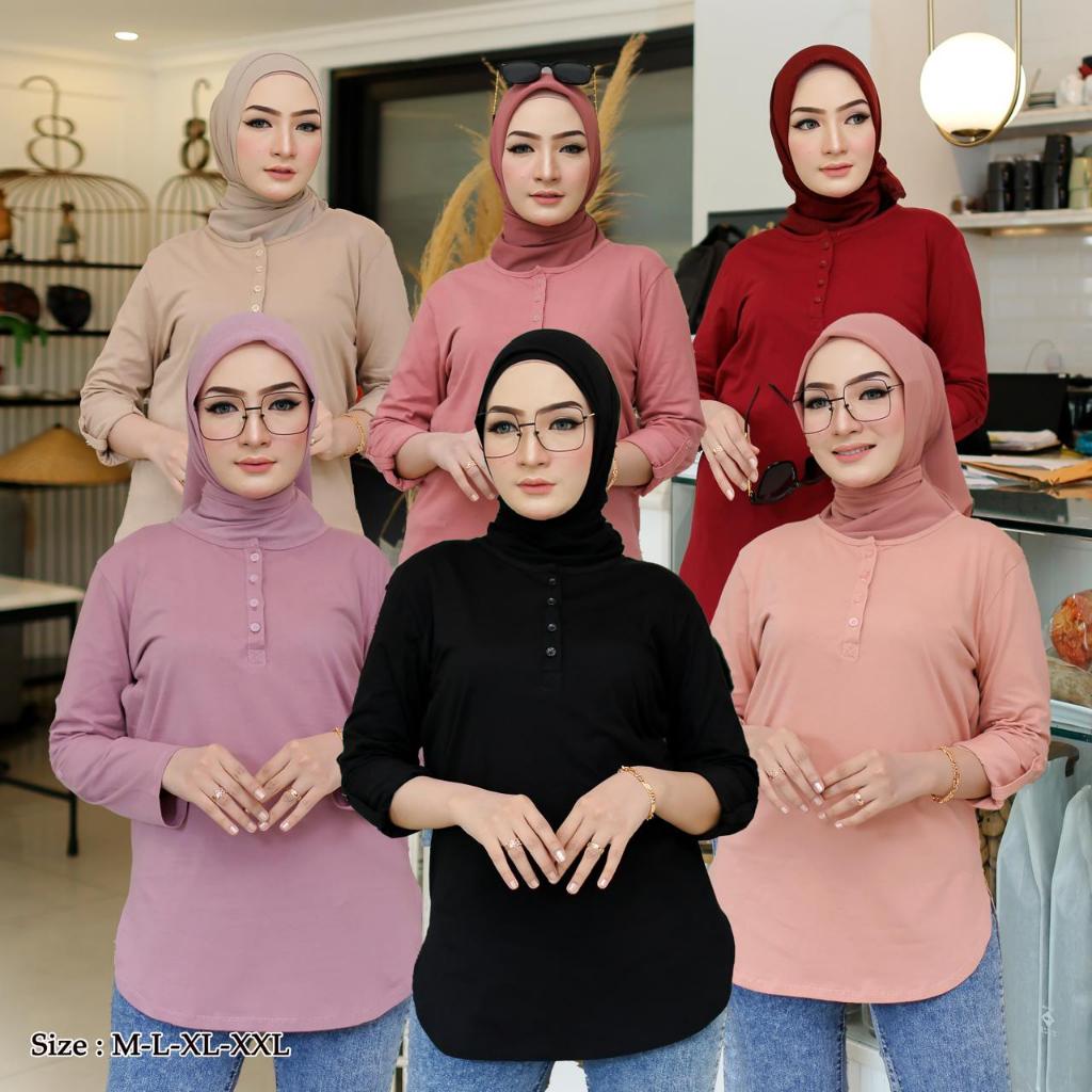 (BUSUI) Kaos Polos Wanita Kancing Kaos Kancing Wanita Kaos Polos Wanita Terlaris Atasan Wanita Polos