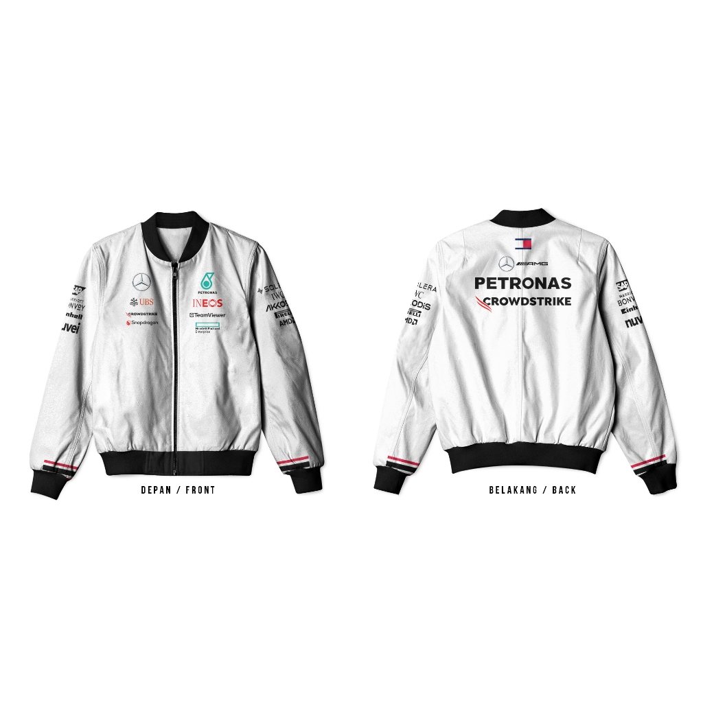 Jaket Bomber Mercedes (Putih) Tim F1 Racing Series Dewasa Printing sublime - The luminos store -