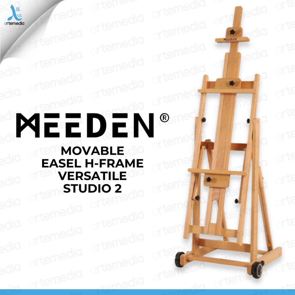 

Meeden Movable Easel H-Frame Versatile Studio 2 Canvas Solid Wood Adjustable Studio Stand Lukis untuk 2 Kanvas