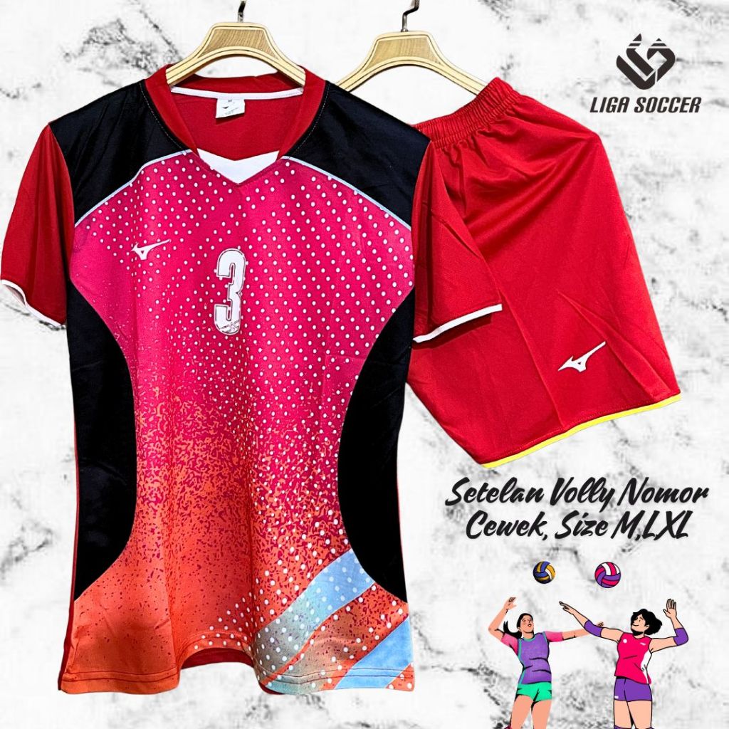 SET VOLI CEWEK PRINTING LUSINAN BERNOMER BAJU SETELAN VOLI CEWEK