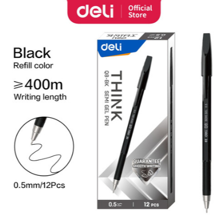 

(Pcs) Deli - Bolpen Standard Semi Gel 0.5mm / Pulpen Q8-BK