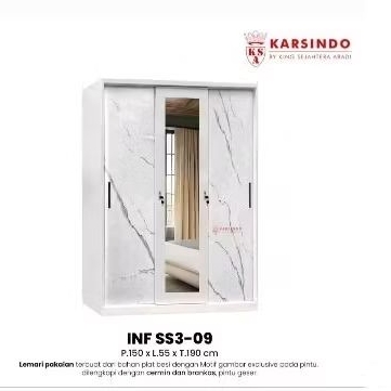 Lemari Pakaian 3 Pintu Plat Besi Brankas - Lemari Baju Import Metal 150cm - Sliding
