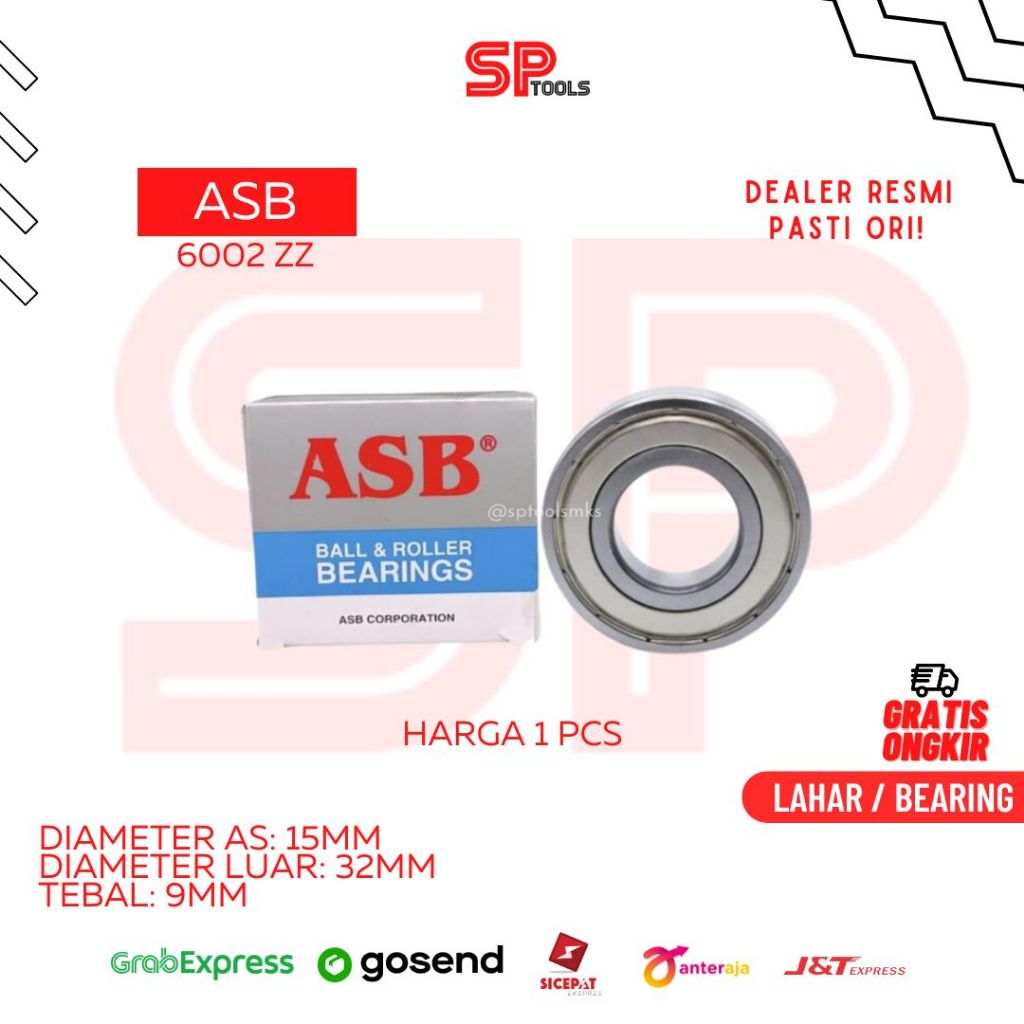 LAHAR / BEARING ASB 6002ZZ 6002 ZZ TUTUP BESI 15MM X 32MM x 9MM