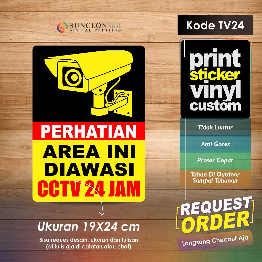 

STIKER PERHATIAN AREA INI DI AWASI CCTV 24 JAM + LAMINASI KODE TV24 KUNING HITAM