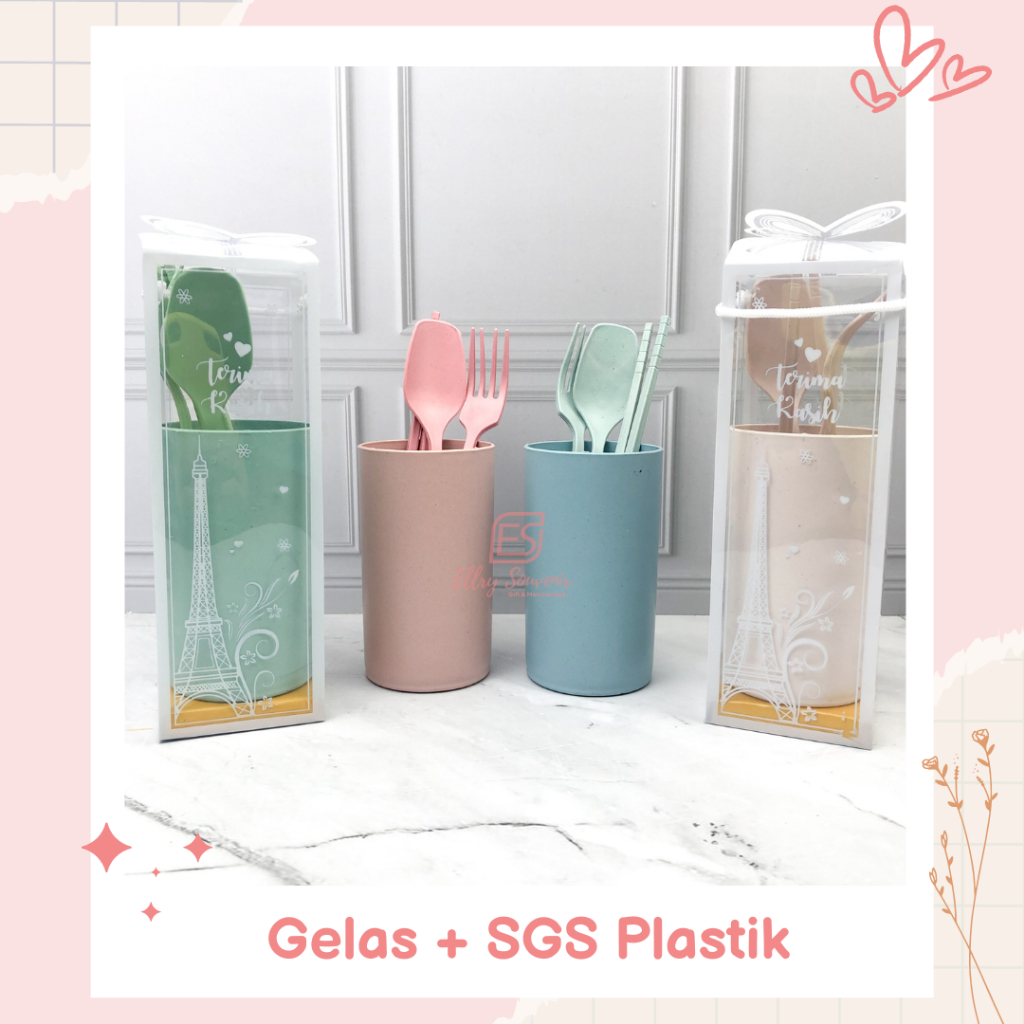 Gelas Plastik  + Sendok Set Lokal SKOP Kemas Mika