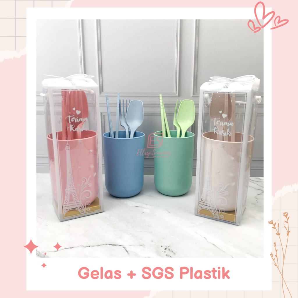 Gelas Plastik  + Sendok Set Lokal Skop Kemas Mika