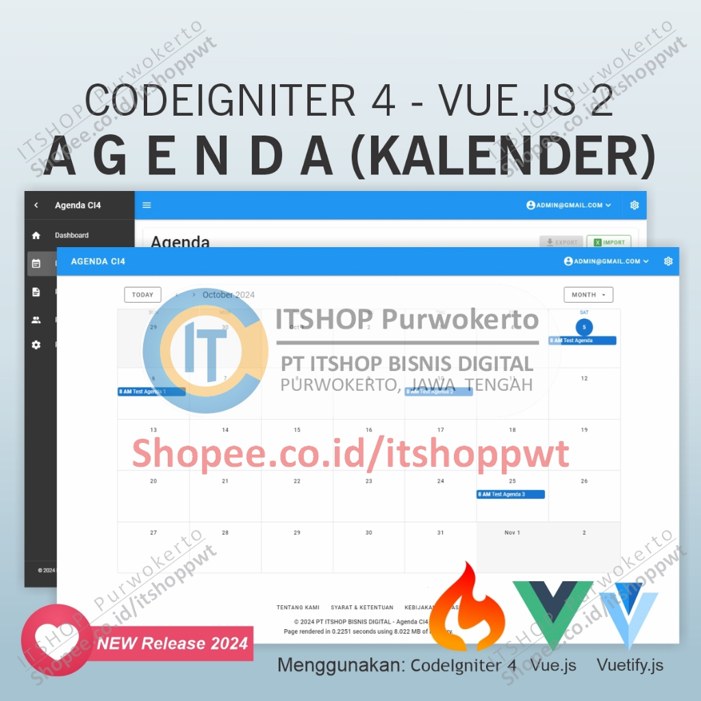 Source Code Aplikasi Web Agenda Kalender menggunakan Codeigniter 4 CI4 MySQL Vue.js