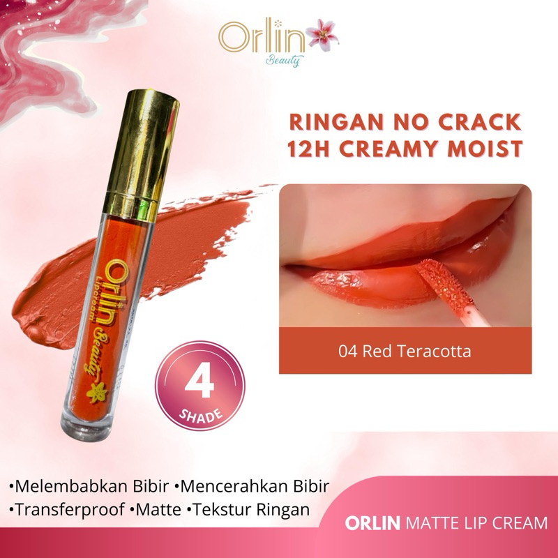 [ORLIN BEAUTY]ECER LIPCREAM ORLIN BEAUTY ORIGINAL BPOM SHADE 04 RED TERACOTTA SUPERSTAY MATTE TERLAR