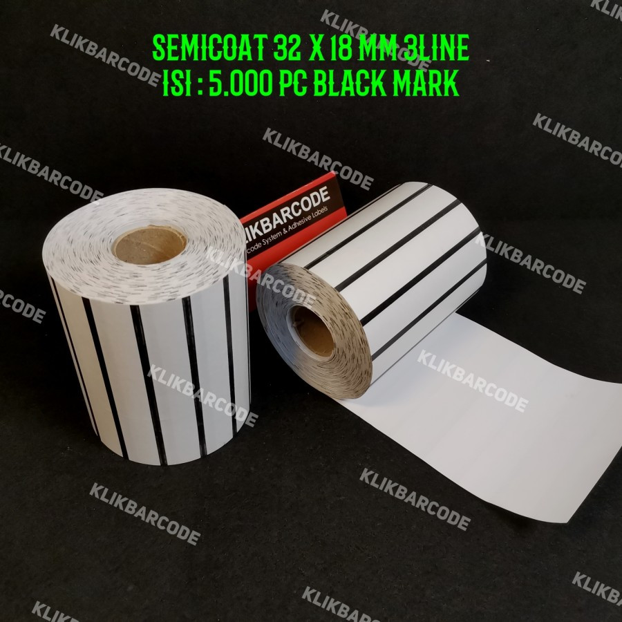 

NEW LABEL BARCODE 32 X 18 BLACK MARK 3 LINE CORE 1" ISI 5.000 PCS