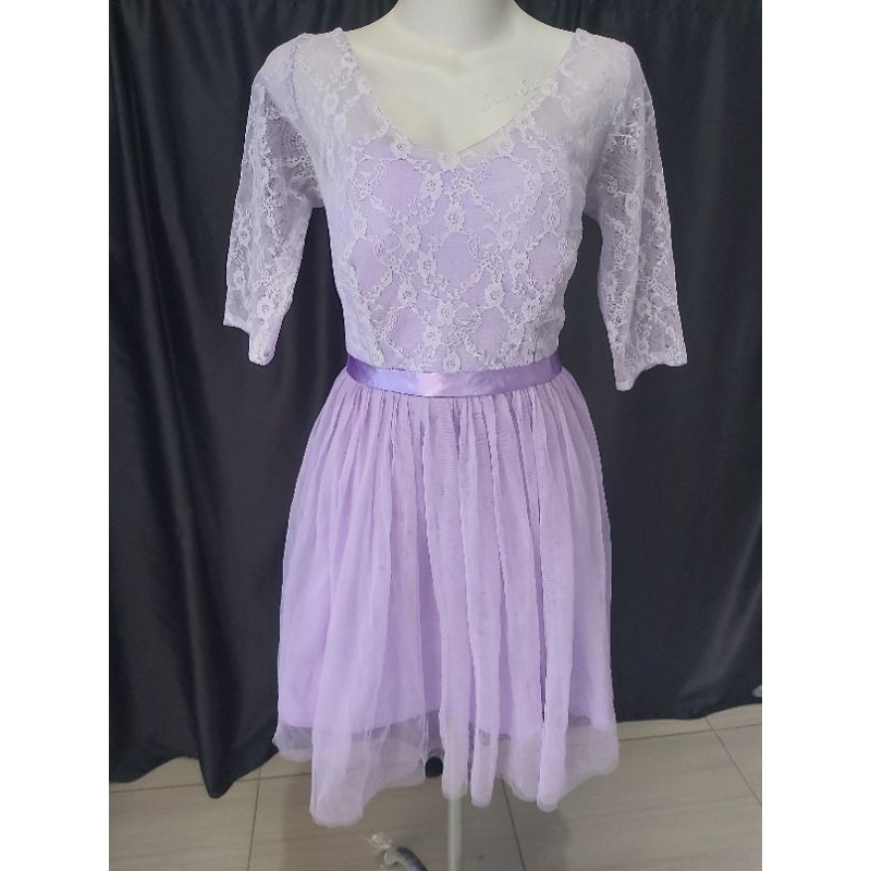 gaun berlengan ungu dres pesta kondangan natal