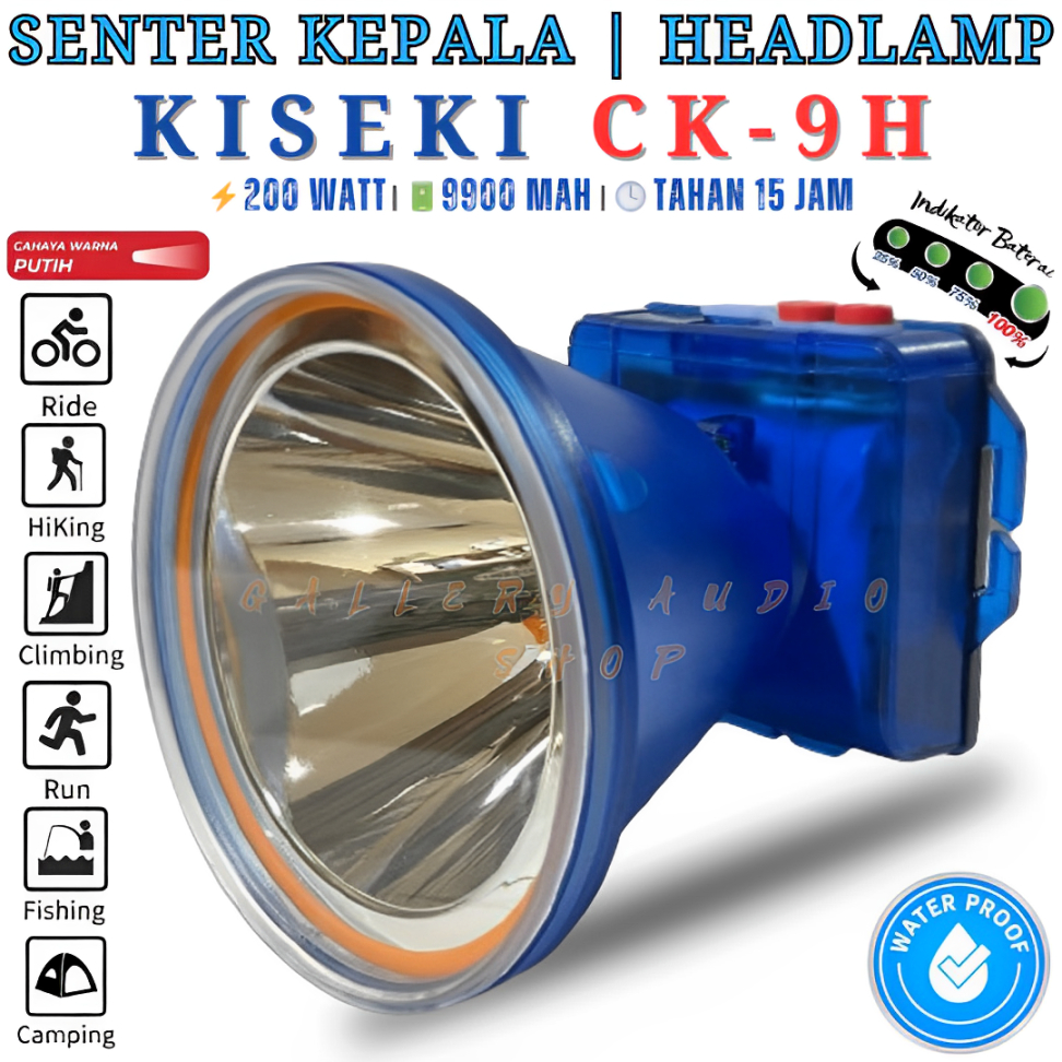 TERLARIS~Senter Kepala LED KISEKI 200 Watt CK-9H Cahaya Putih Super Terang Waterproof Tahan Hingga 1