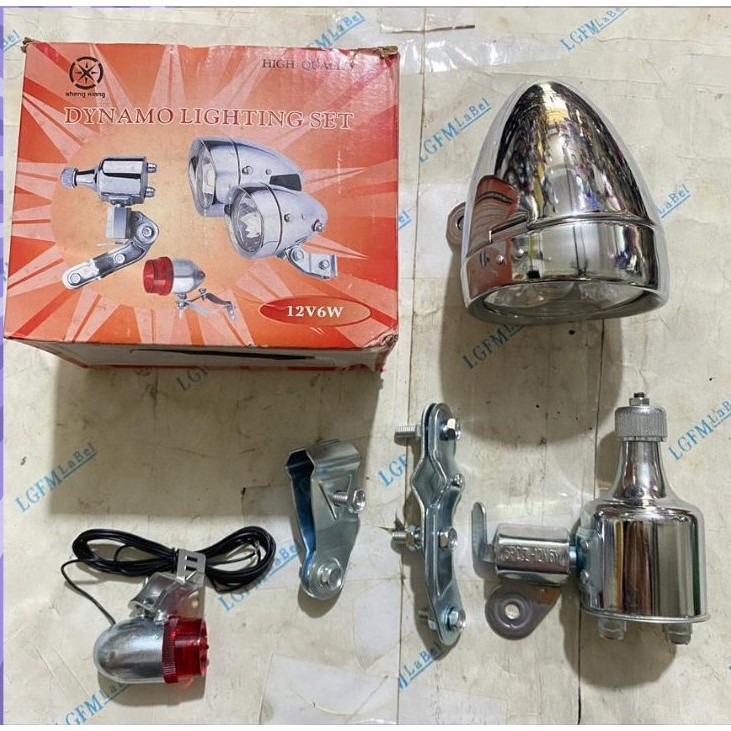 DYNAMO DINAMO LIGHTNING SET Lampu Sepeda Ontel Jengki jadul onta Depan Belakang Tempel Ban Complete