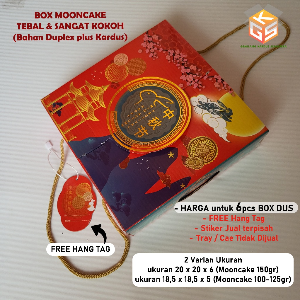 

6pcs BOX MOONCAKE [BOX PREMIUM - FULL PRINT] SANGAT KOKOH dan TEBAL | 20x20x6 | 18,5x18,5x5 | 100gr | 125gr | 150gr | Kotak Kue Bulan | Dus Mooncake