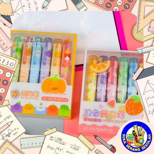

Stabilo Set 6 Pcs Motif Veggie & Fruit Warna Warni / Highlighter Rainbow Aesthetic S0265