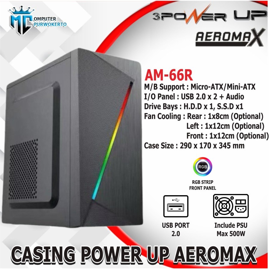 Casing PC POWER UP Micro ATX AEROMAX with PSU 500W