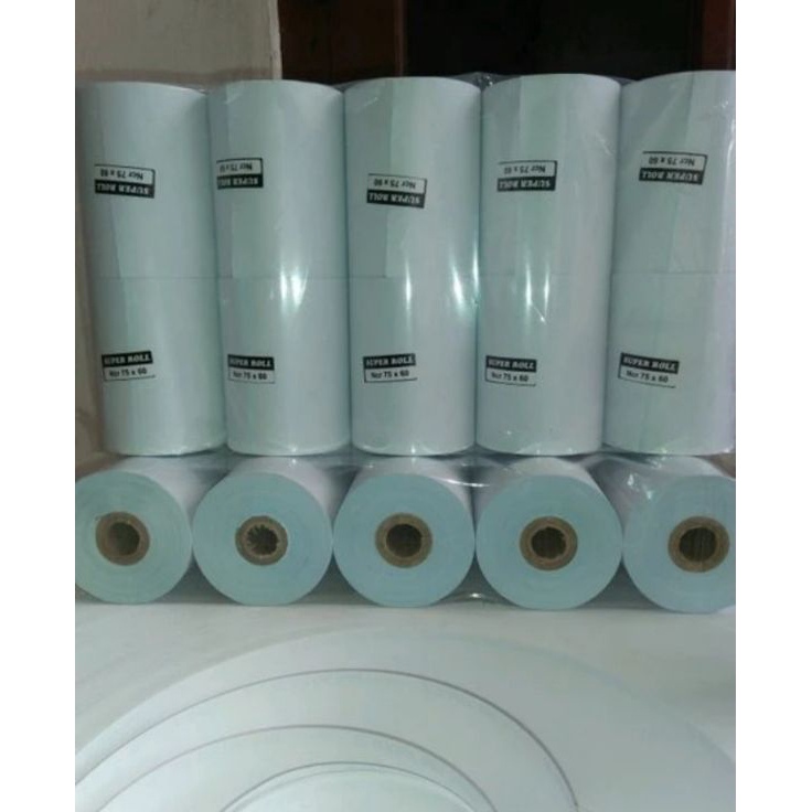 

KODE ZVNHZ Kertas kasir 2ply putih biru ukuran 75x6mm paket 1 Roll