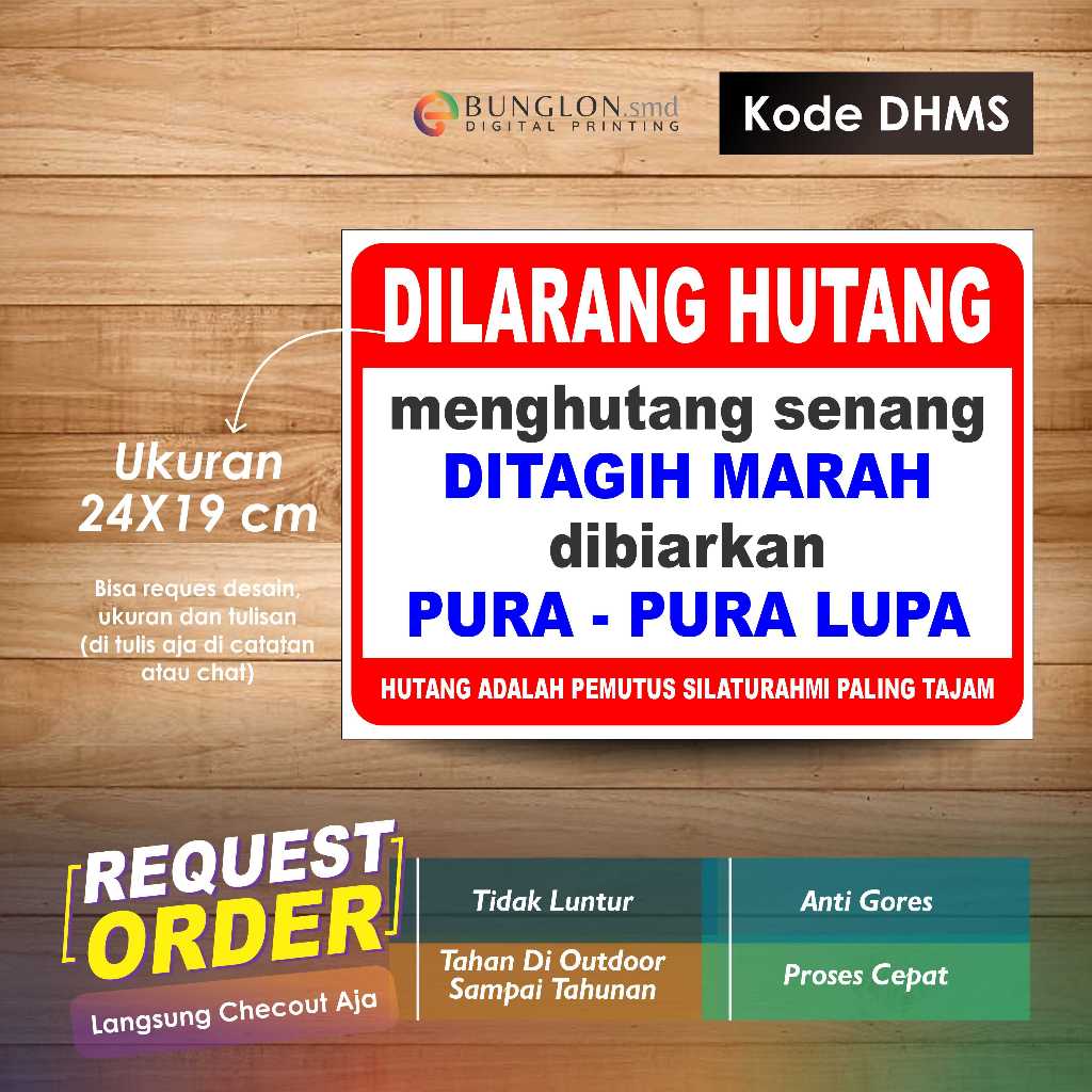 

STIKER DILARANG HUTANG + LAMINASI KODE DHMS MERAH PUTIH