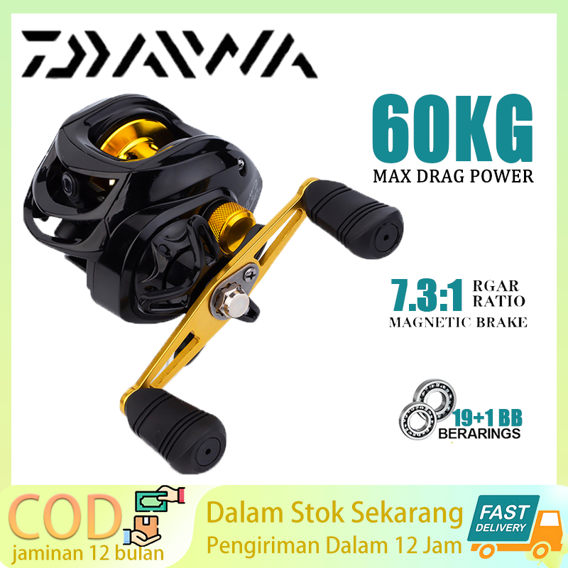 DAIWA Reel BC Baitcasting Penggulung Senar Pancing Tangan Kanan Kiri Rasio 7.3: 1 60kg Drag Baitcast