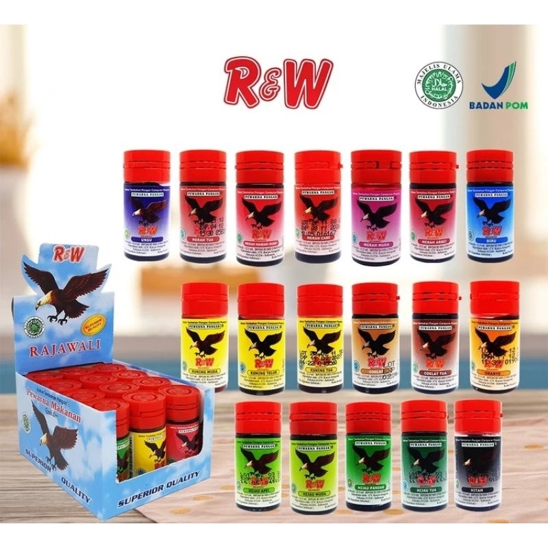 

PEWARNA MAKANAN DAN MINUMAN R&W RAJAWALI KEMASAN BOTOL 12,5 ML