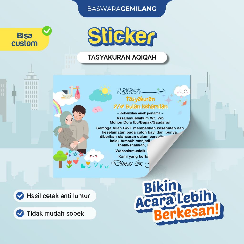 

Stiker Tasyakuran Dan Aqiqah Bahan Kertas Art Paper Glossy Ukuran 11,5 cm x 7,5 cm