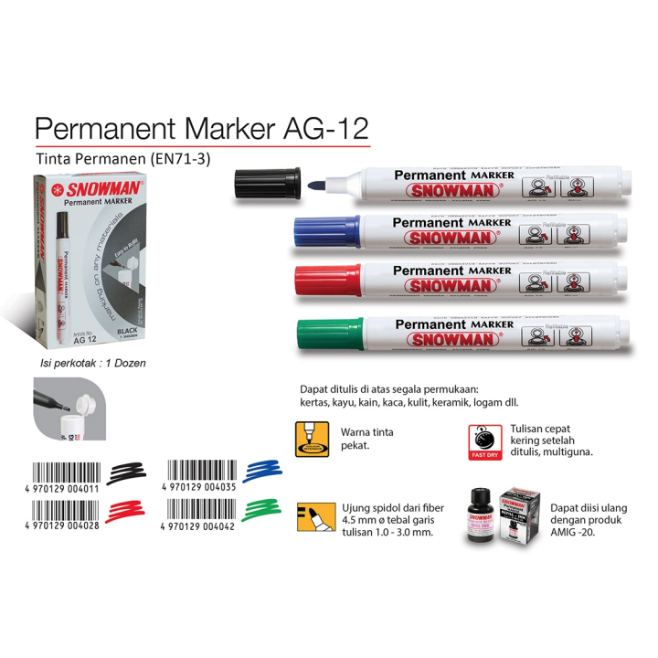 

Spidol Snowman Permanent AG-12 (Per Lusin)
