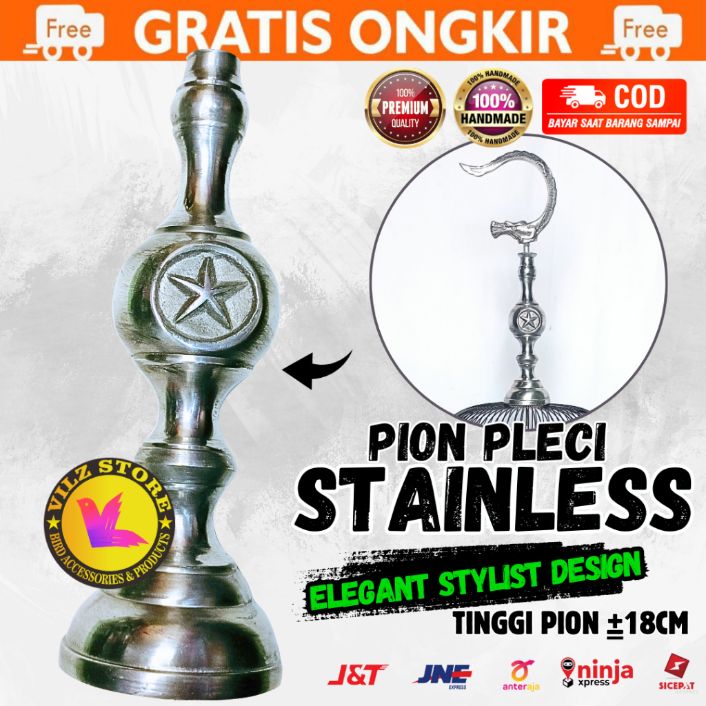 PION GANTUNGAN SANGKAR BURUNG PLECI MOTIF BINTANG STAINLESS STEEL STENLIS PREMIUM MURAH BISA COD