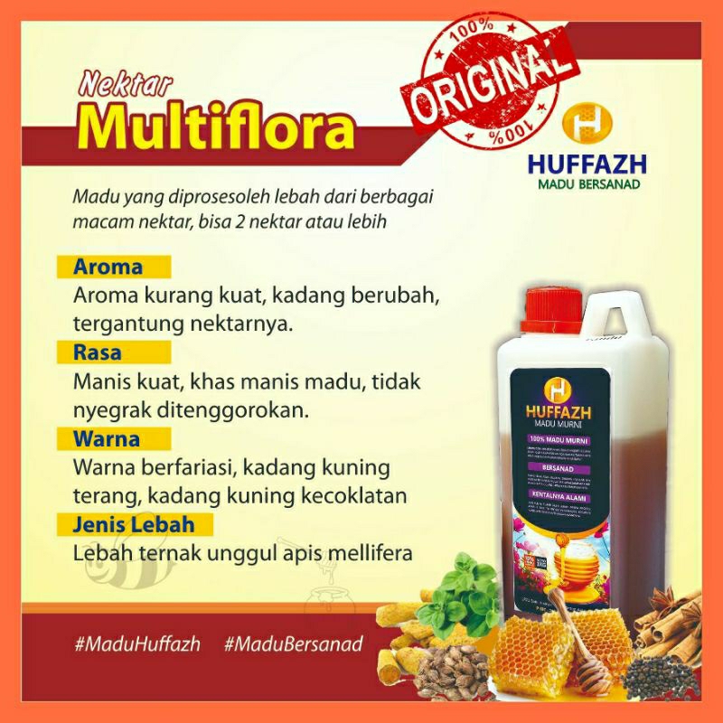 

Madu Murni Asli Multiflora Premium Tanpa Campuran Original Huffazh Bersanad