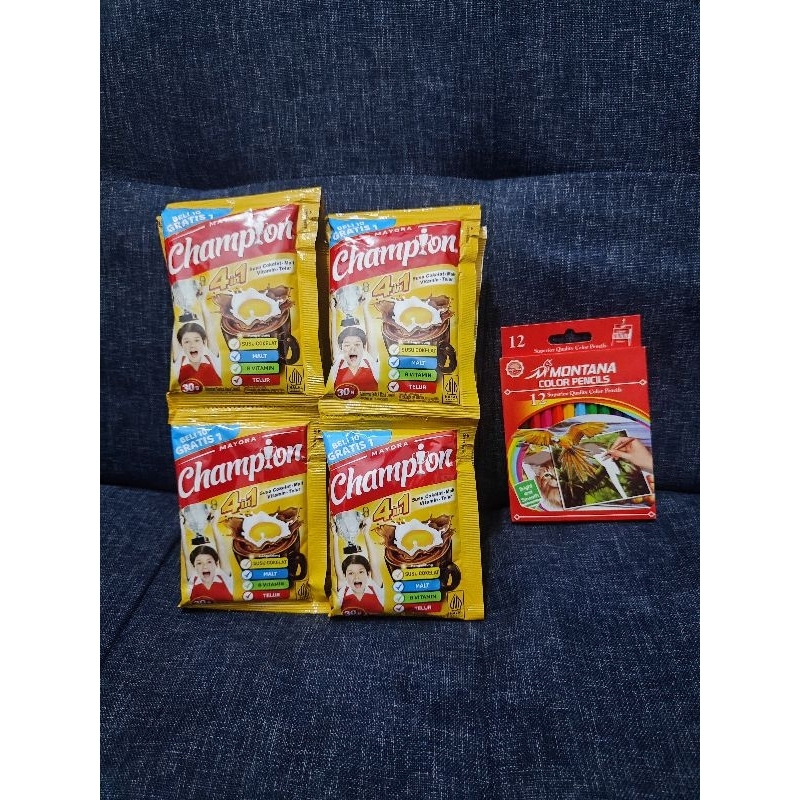 

CHAMPION by MAYORA ✨ 10sachet GRATIS 1sachet . BELI 2 GRATIS PENSIL WARNA
