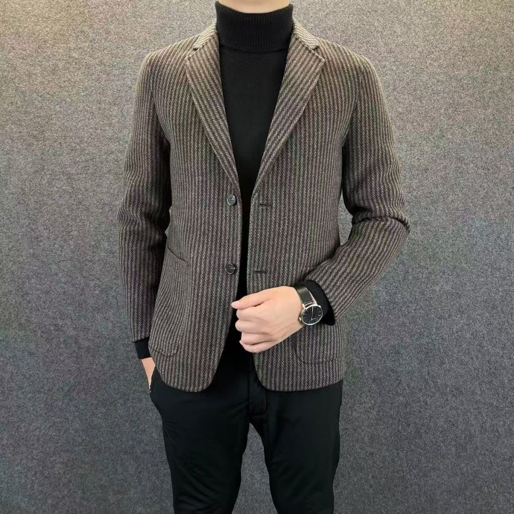 Blazer Pria Pas Badan Kualitas Tinggi  Jaket Jas Kecil Kasual Bergaris