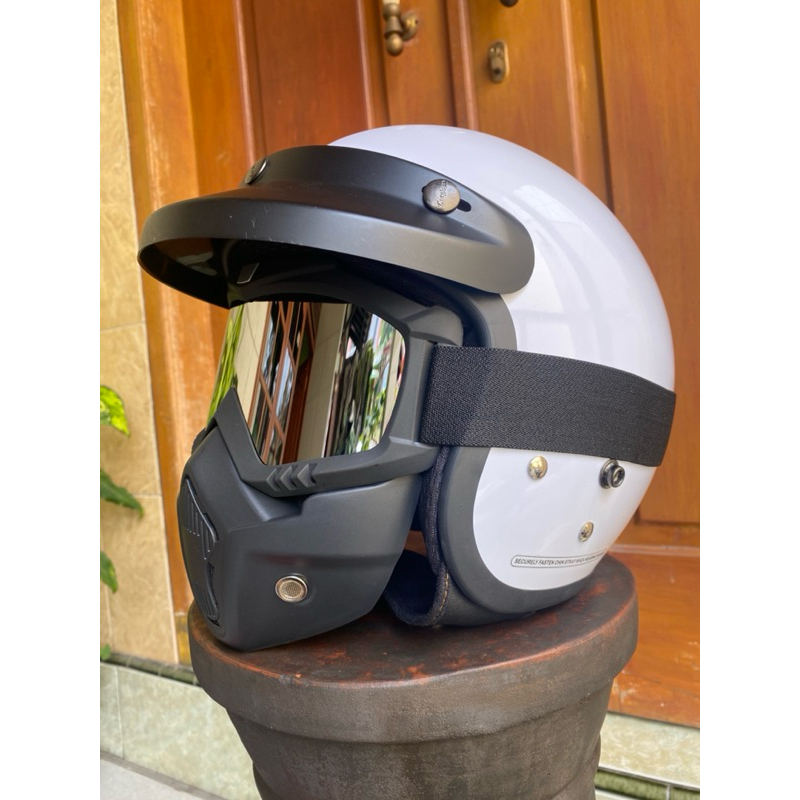 HELM BOGO RETRO PET+GOGLE MASK PRIA WANITA