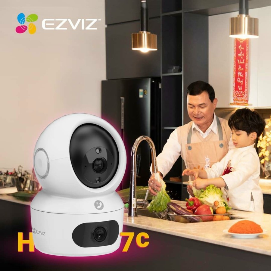T2T Ezviz H7c Dual Lens 2K+ (4MP+4MP) Indoor PTZ 360 Auto Tracking + mini dc ups RBU