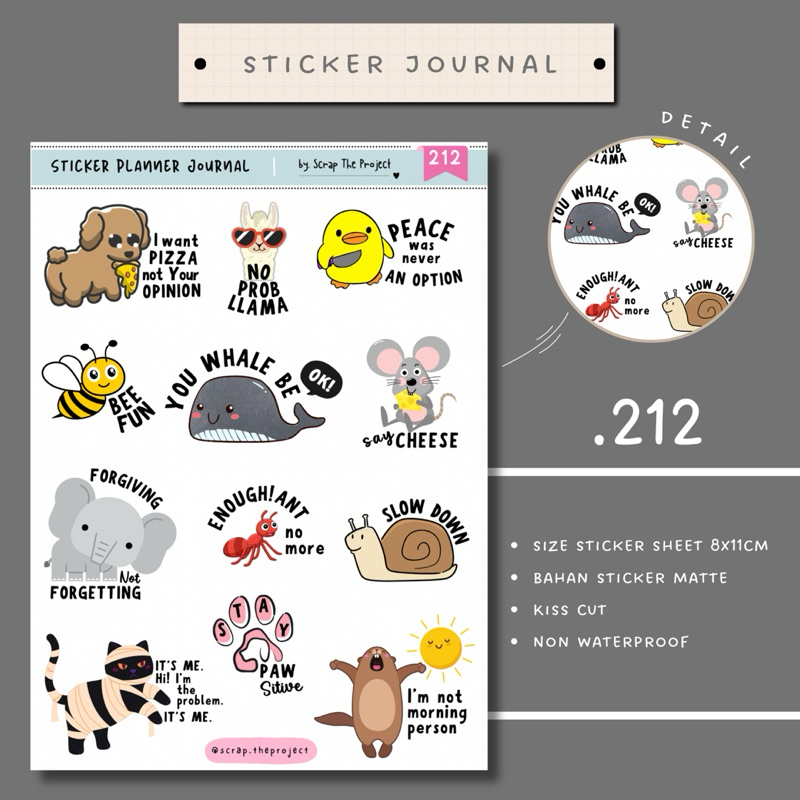 

STICKER PLANNER JOURNAL / SARCASM CUTE ANIMAL QUOTES STICKER / STP - 212