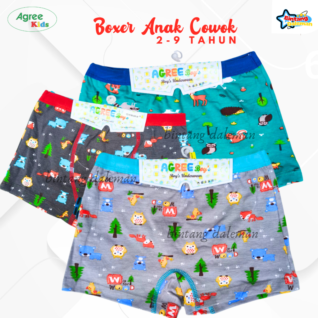 Isi 4 Pcs Celana Dalam Boxer Anak Cowok Agree Murah / CD Boxer Anak Cowo Grosir CD Celana Dalam Anak