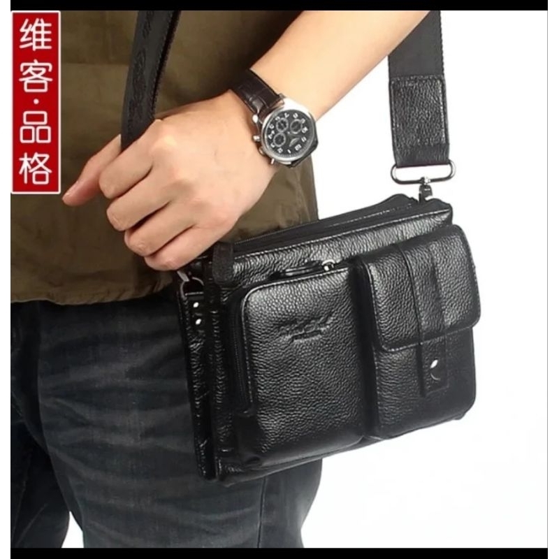 Tas selempang kulit sapi asli premium import/tas pinggang kulit asli #3090