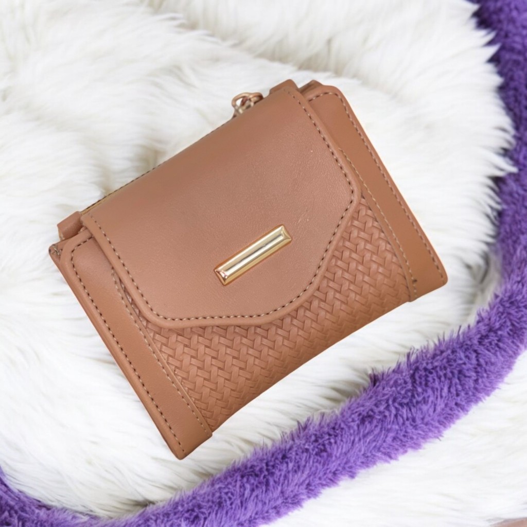 Dompet Wanita Kecil Sesario Aesthetic Motif Anyaman Bahan Kulit Tebal Multifungsi Desain Kekinian