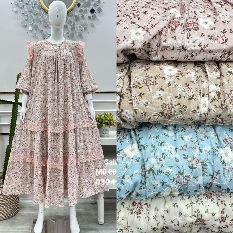 salvina ys midi dress / dress katun bordir salvina ys / dress renda salvina ys