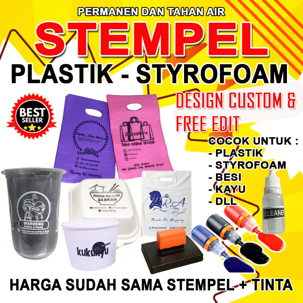 

Stempel Plastik / Gelas Cup / Sterofoam / Mika + Free Tinta Permanent