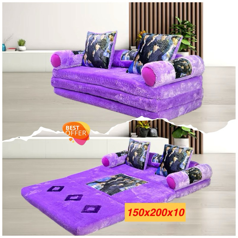 Sofa bed Bulu Rasfur 200x150x10 / Kasur Busa Lipat Karakter