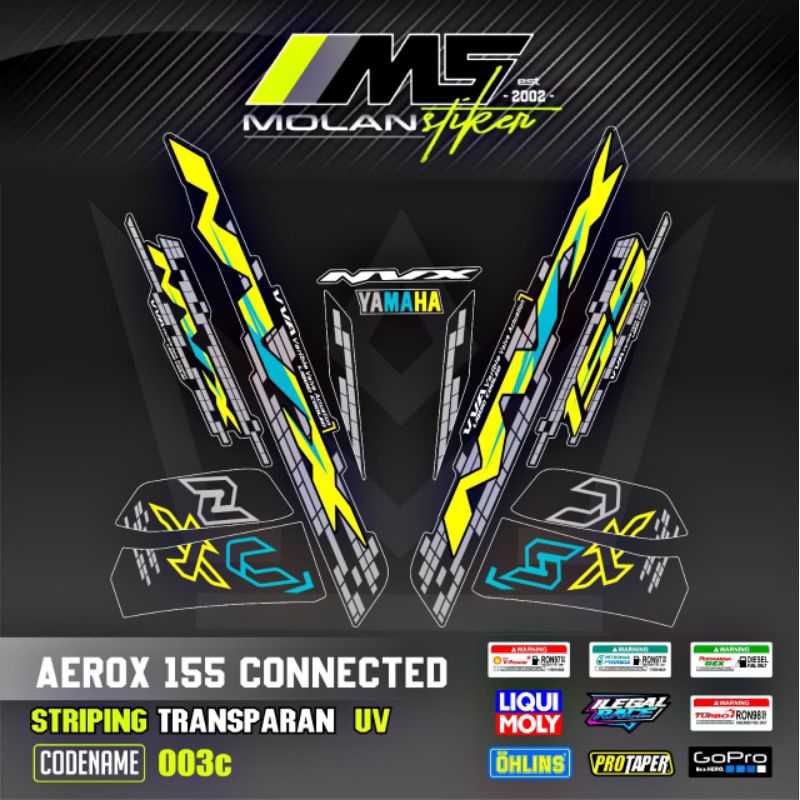 Decal Sticker Striping Variasi Transparan Uv Aerox 155 Connected 2020-2024 Aerox V2 Aerox Gen 2 Nvx 