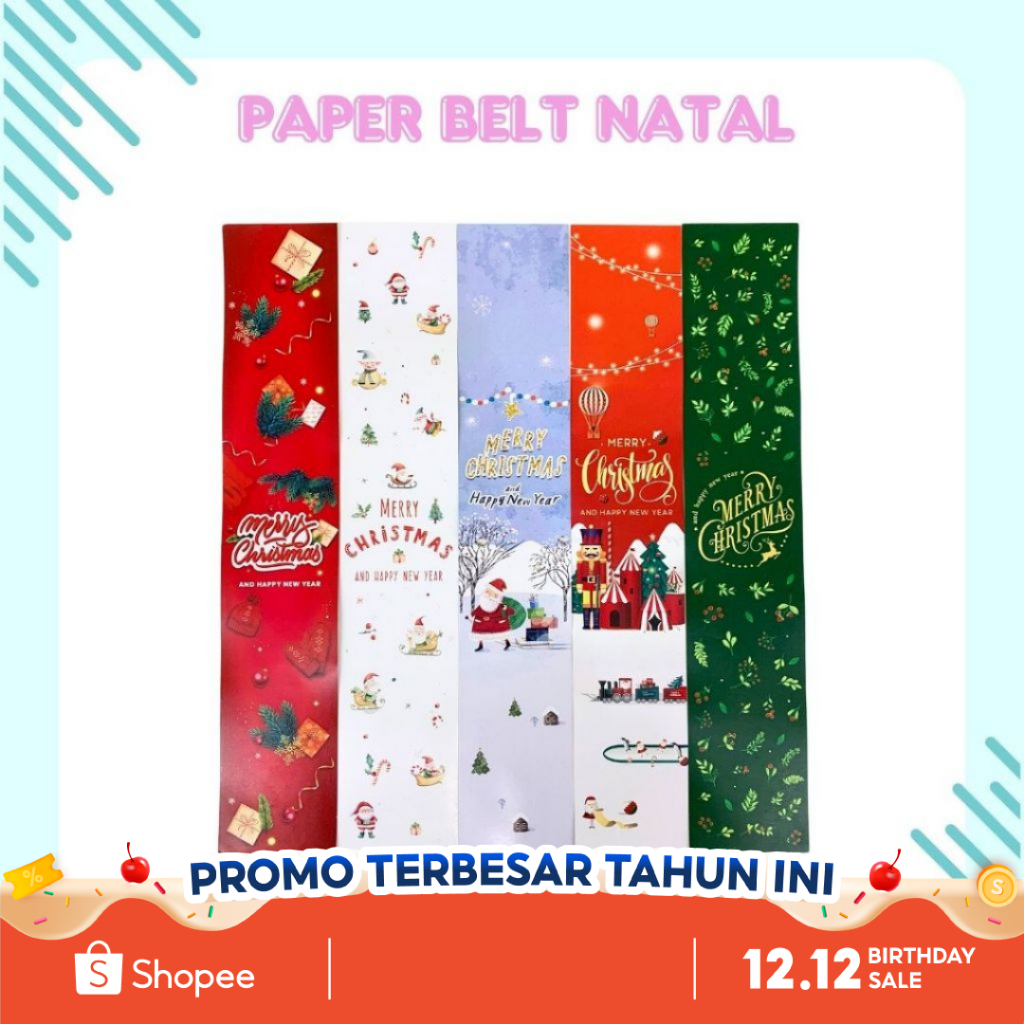 

10 Pcs Paper Belt Ukuran 30x6Cm Natal Merry Christmas And Happy New Year Hampers Roll Label Xmas Sabuk Kertas Natal Roll Label Xmas Kado Hadiah