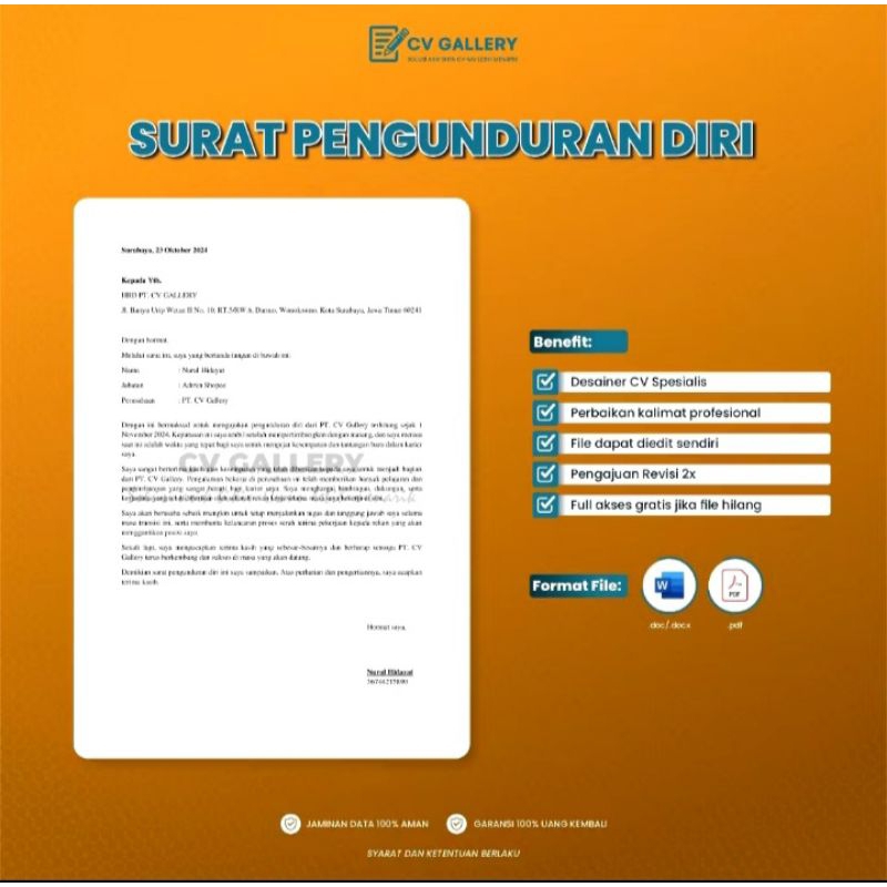 

Jasa pembuatan Surat pengunduran diri