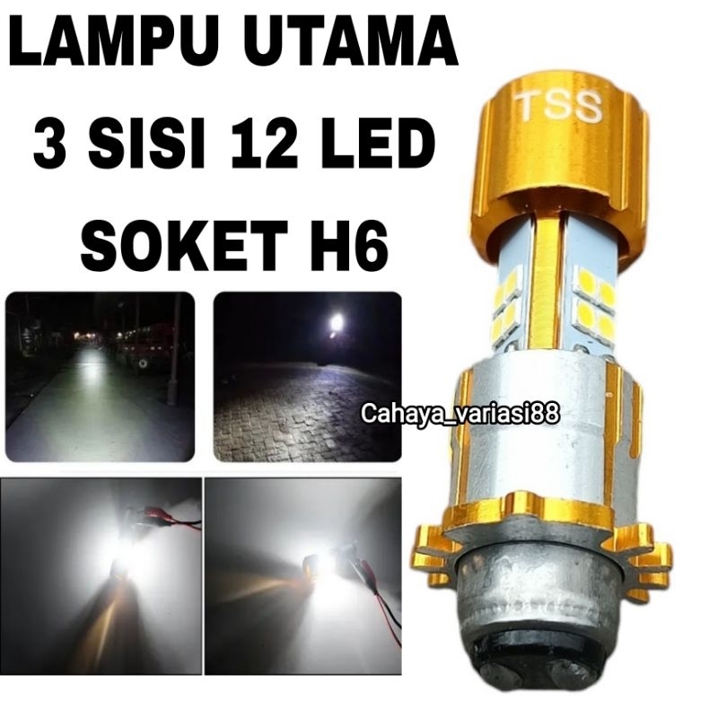 Lampu Utama Motor Matic Soket H6 universal/Lampu  Depan H6 Motor 3 sisi 12 Led