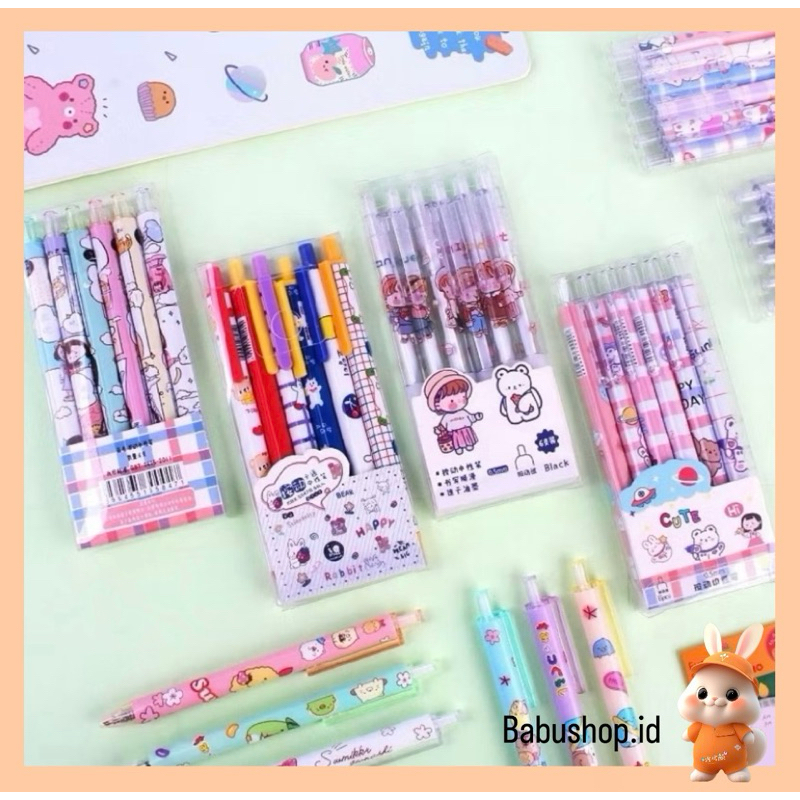 

BBS (6pcs) Set Pen Gel Mekanik 0.5mm Motif Karakter/Pulpen Gel Mekanik Lucu/Pulpen Aesthetic